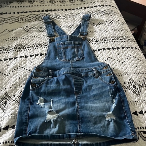Denim overall distressed dress - Picture 1 of 3